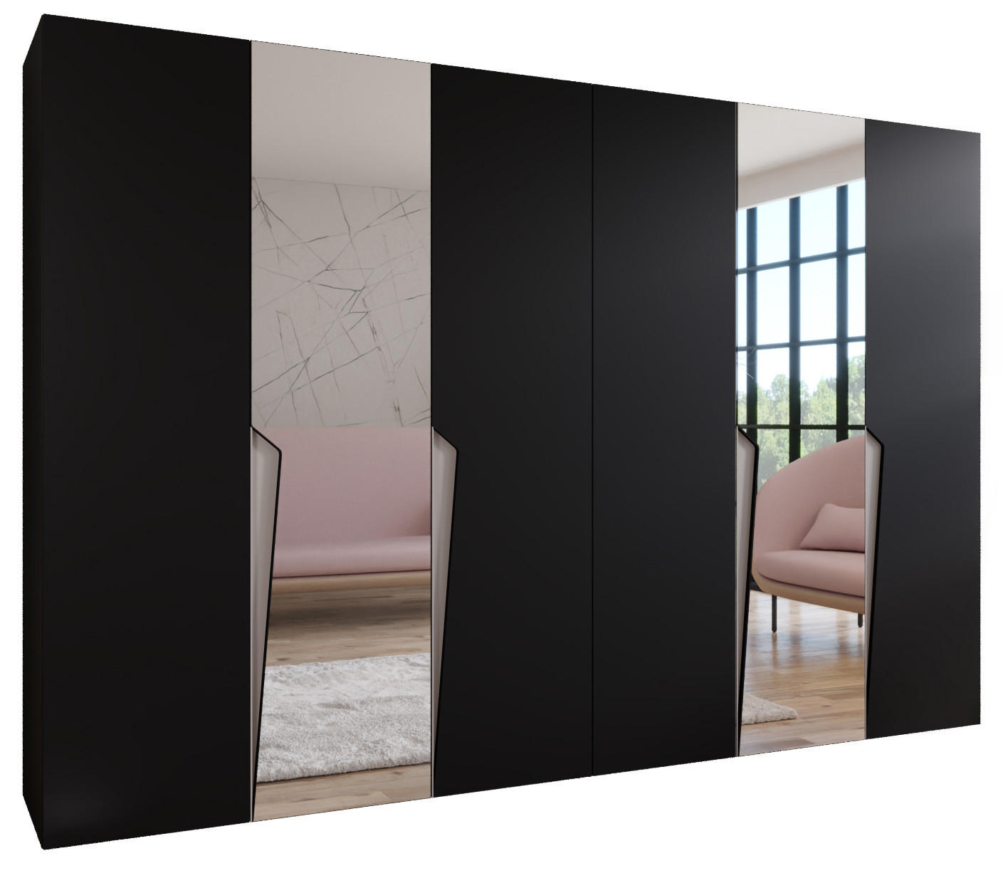 DREHTÜRENSCHRANK 202/300/52 6-türig - Beige/Schwarz, Holz/Metall (300/202/52cm) - Abiks Möbel