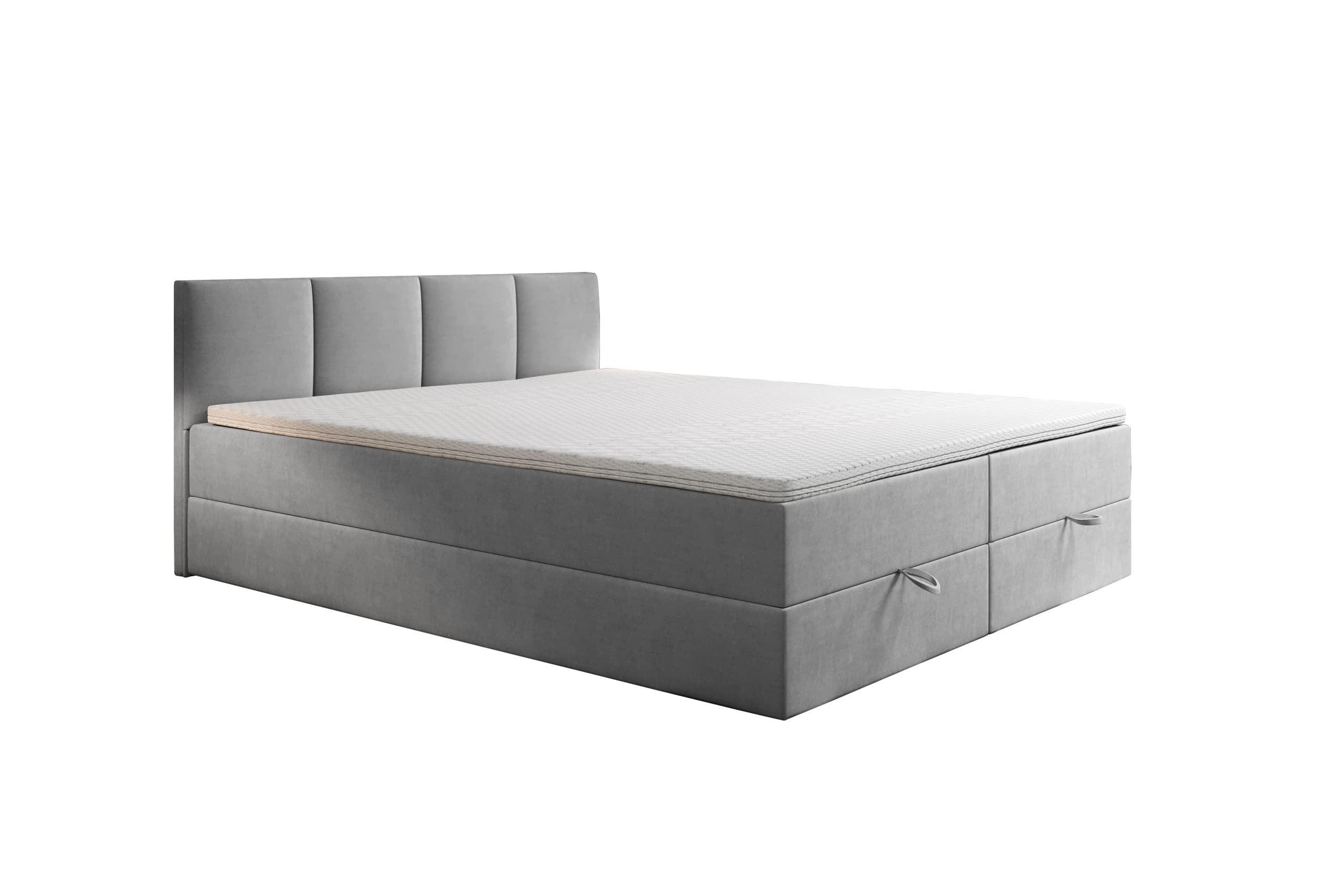 BOXBETT mit Bettkasten und Bonellmatratze - ROYAL - Elegant Bett mit Topper - 160x200 cm - Grau - Grau, Holzwerkstoff/Kunststoff (160/200cm) - Trada