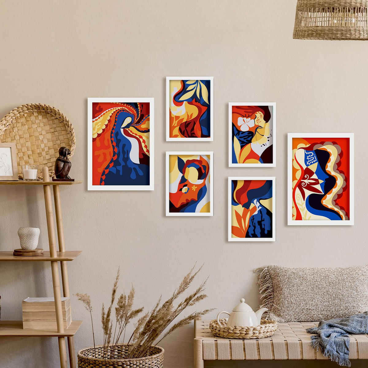 POSTER Set Mit 6 Rococo Arts 2 In Weibliche Zusammenfassung Ästhetische Dekorative Gemälde Für Ihr Wohnzimmer Zuhause A3 & A4 Weißer Rahmen - Weiß, Papier (29/3cm) - Nacnic
