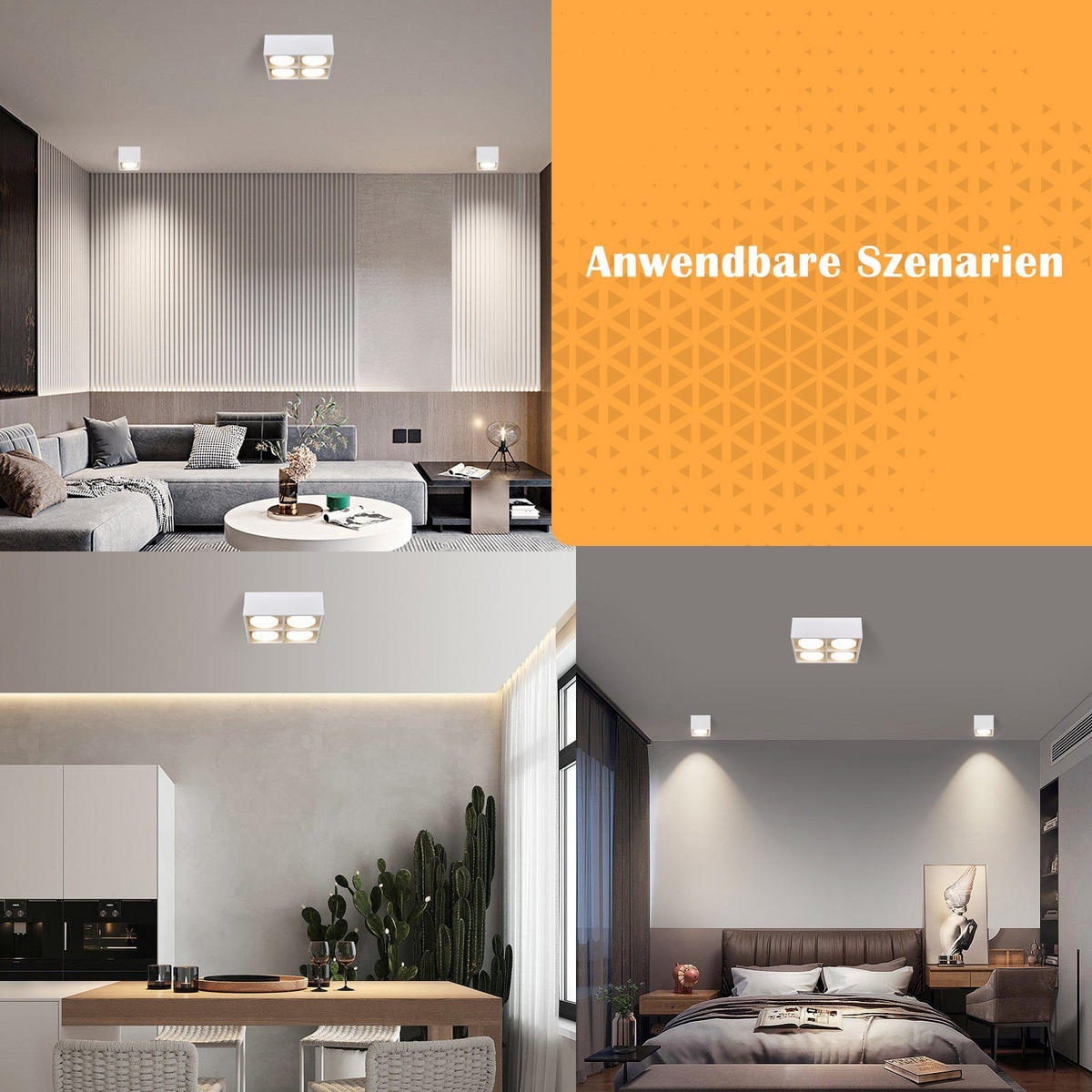 LED-DECKENLEUCHTE Harmonie 4-flammig 20/20/9 cm - Weiß, Metall (20/20/9cm) - Nettlife