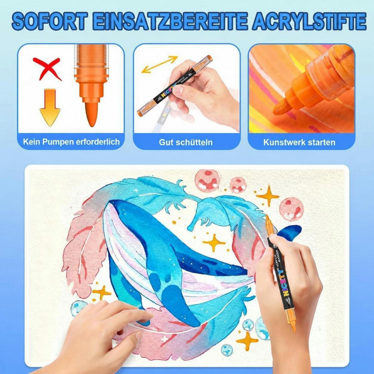 ACRYLSTIFTE Set 54 Farben Dual Tip Wasserfest - Multicolor, Kunststoff (1.1/1.1/15.5cm)