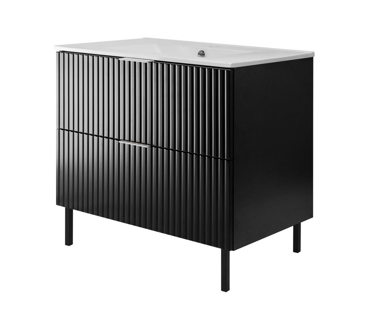 WASCHBECKUNTERSCHRANK, Schwarz, 80 x 77 x 46 cm, silberner Griff, schwarze Beine, ohne Arbeitsplatte - Silberfarben/Schwarz, Holzwerkstoff (80/77/46cm) - 3XE LIVING