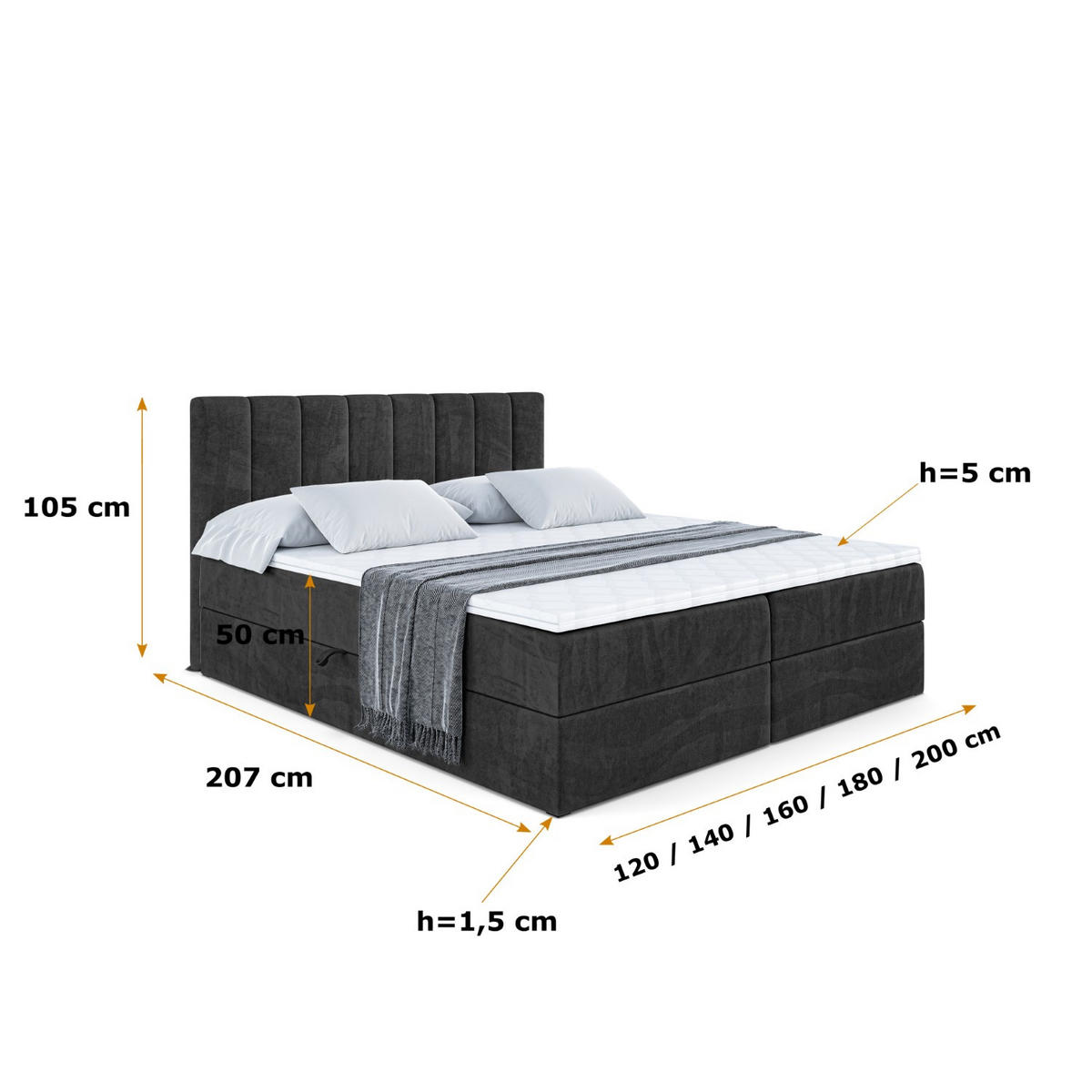 BOXBETT mit Matratze H3 und Lattenrost - OTTA - 200x200 cm Schwarz - Schwarz, Holzwerkstoff (200/200cm) - ALTDECOR