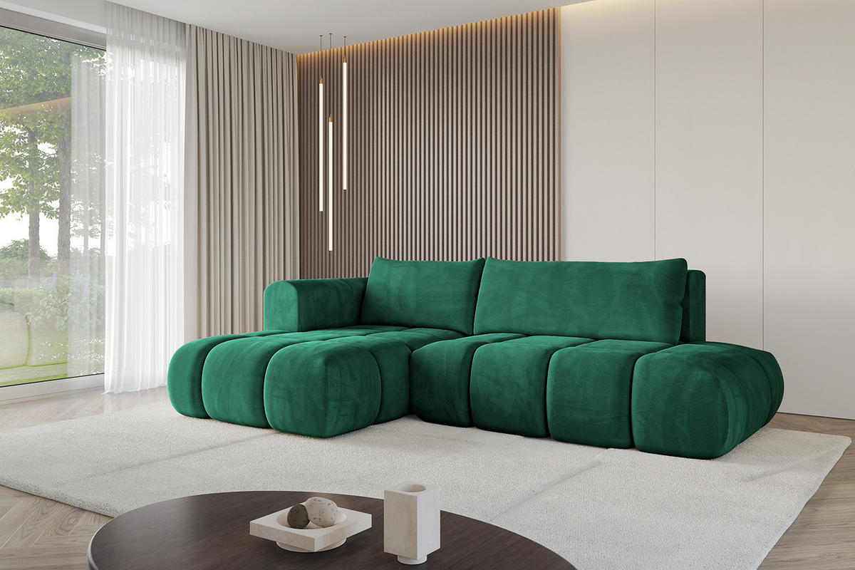 ECKSOFA Ottomane Links CLOUD-L 289x180x40 Dunkelgrün Velours - Dunkelgrün, Holzwerkstoff/Kunststoff (180/289cm) - ALTDECOR