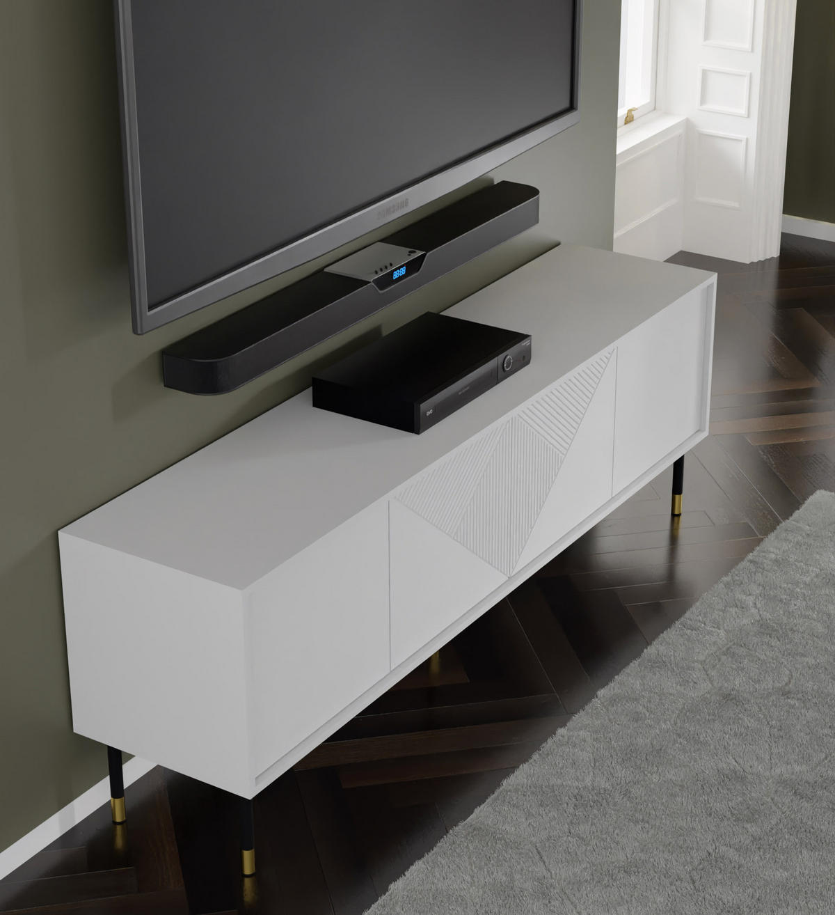 TV LOWBOARD Weiß, Weiß, Gold 180/61/40 - Weiß, Holzwerkstoff (180/61/40cm) - RAUMHIRSCH FURNITURE