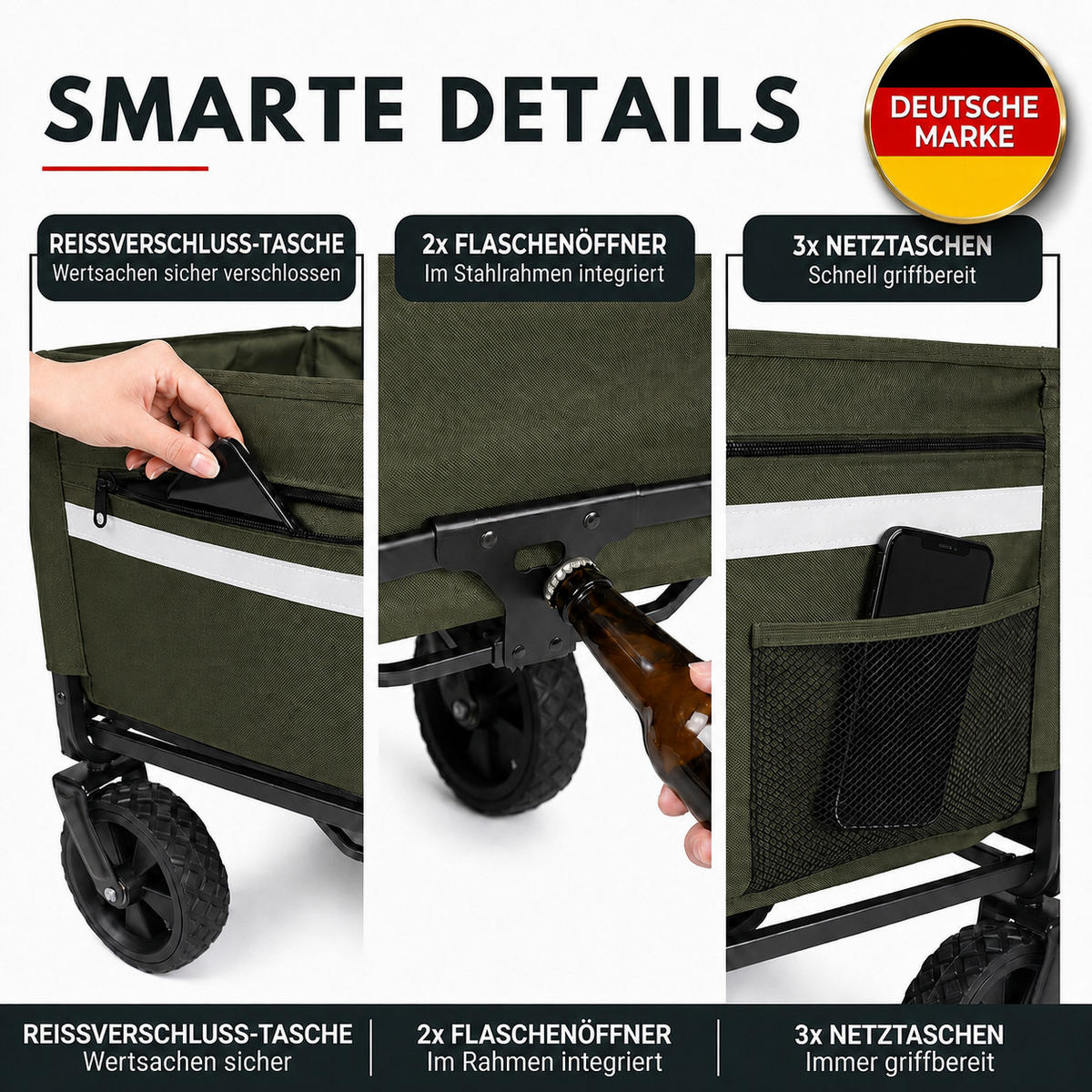 BOLLERWAGEN faltbar 120L, Grün - Grün, Metall (47/51/70cm) - Albatros