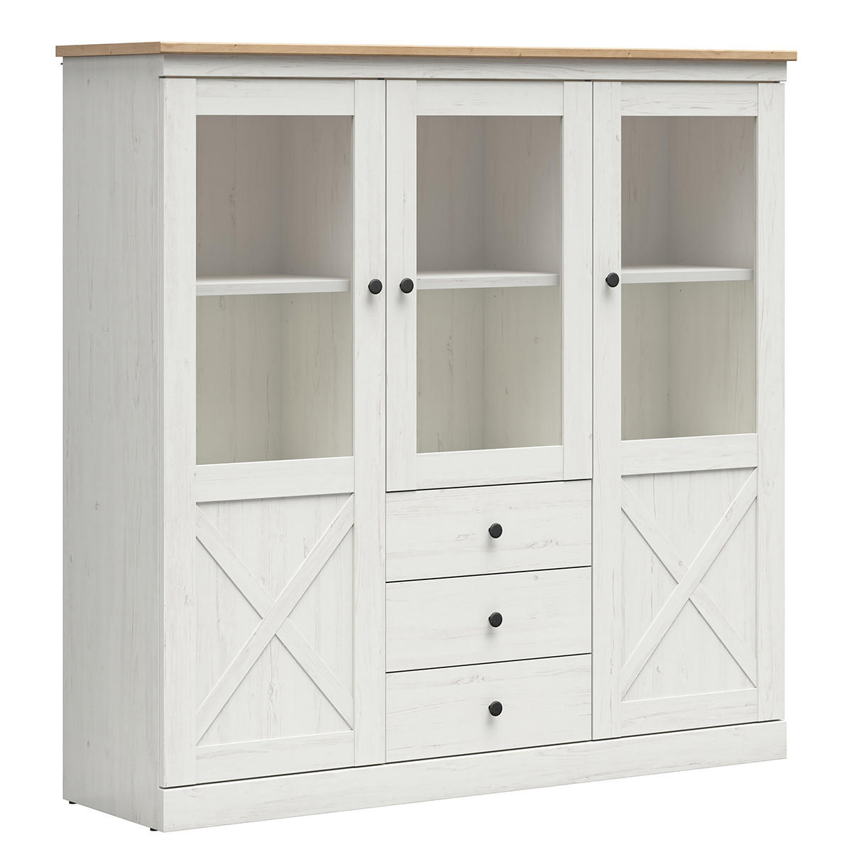 VITRÍNA Victoria Bílá a dřevo - bílá, kompozitní dřevo (153/201/43cm) - Petits-meubles