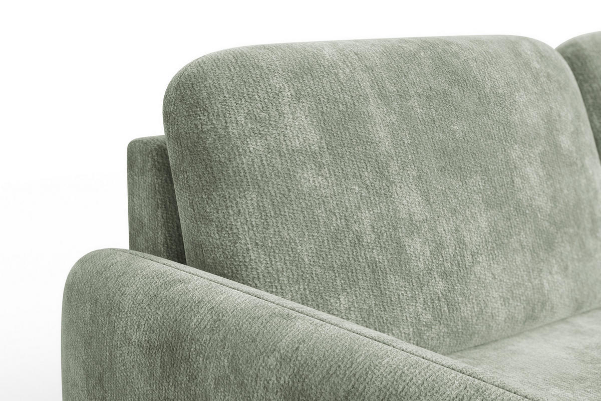 ECKSOFA FEBE 4-Sitzer RECHTS, hellgrüner Chenille-Stoff - Schwarz/Hellgrün, Holz/Textil (264/157cm) - Wozimo