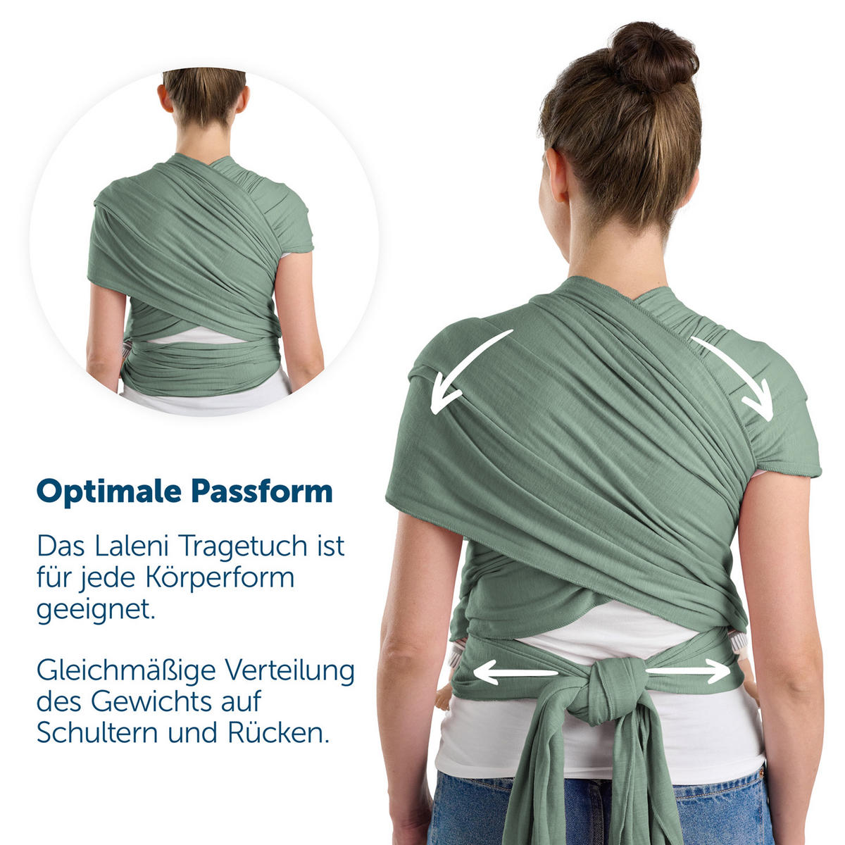 BABYTRAGEN für Neugeborene bis 15 kg - 100% Baumwolle (Ohne Elasthan) - Grün - Grün, Textil (60/5.1cm) - Laleni