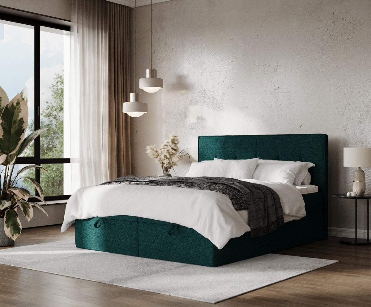 BOXBETT Tivra 160/200 cm Grün im Riva Stoff - Schwarz/Grün, Holz/Holzwerkstoff (160/200cm) - AltaBeds