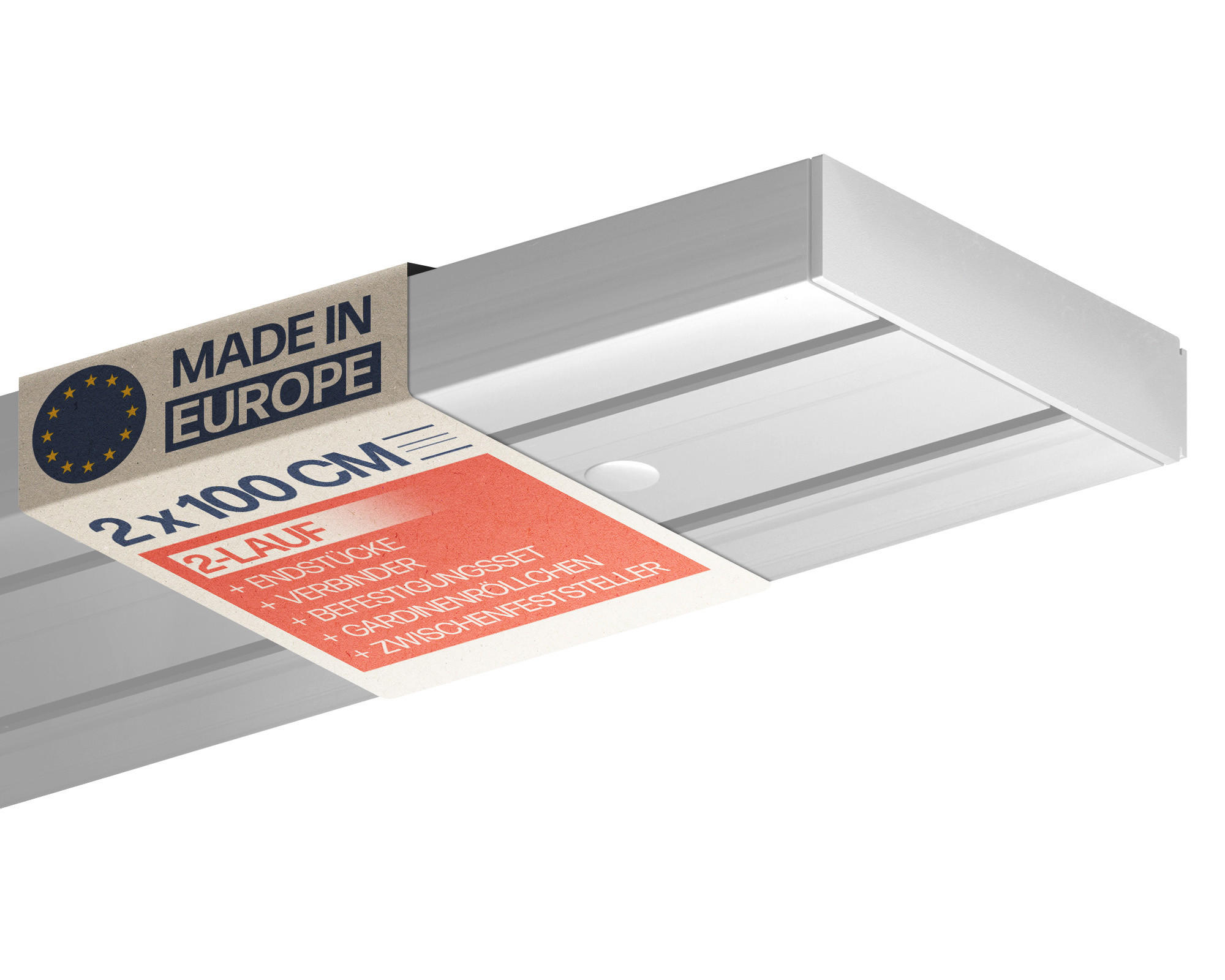 GARDINENSCHIENE Komplettset 2-läufig 200cm (2x100cm) - Weiß, Kunststoff (8/1.8/200cm) - Bestlivings