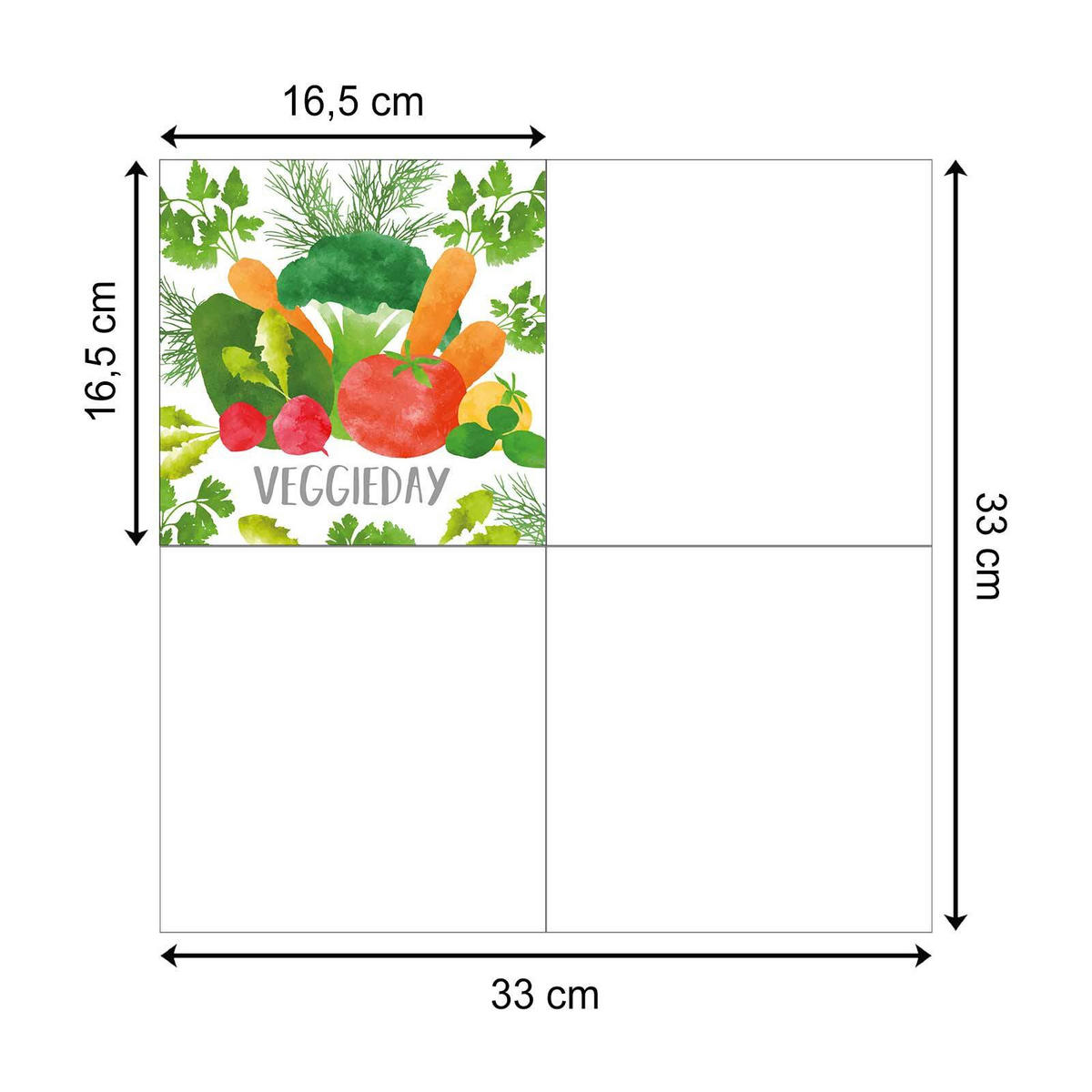 PAPIER SERVIETTEN VeggieDay 33 x 33 cm 100er Set - Multicolor/Grün, Papier (33/33cm) - PPD