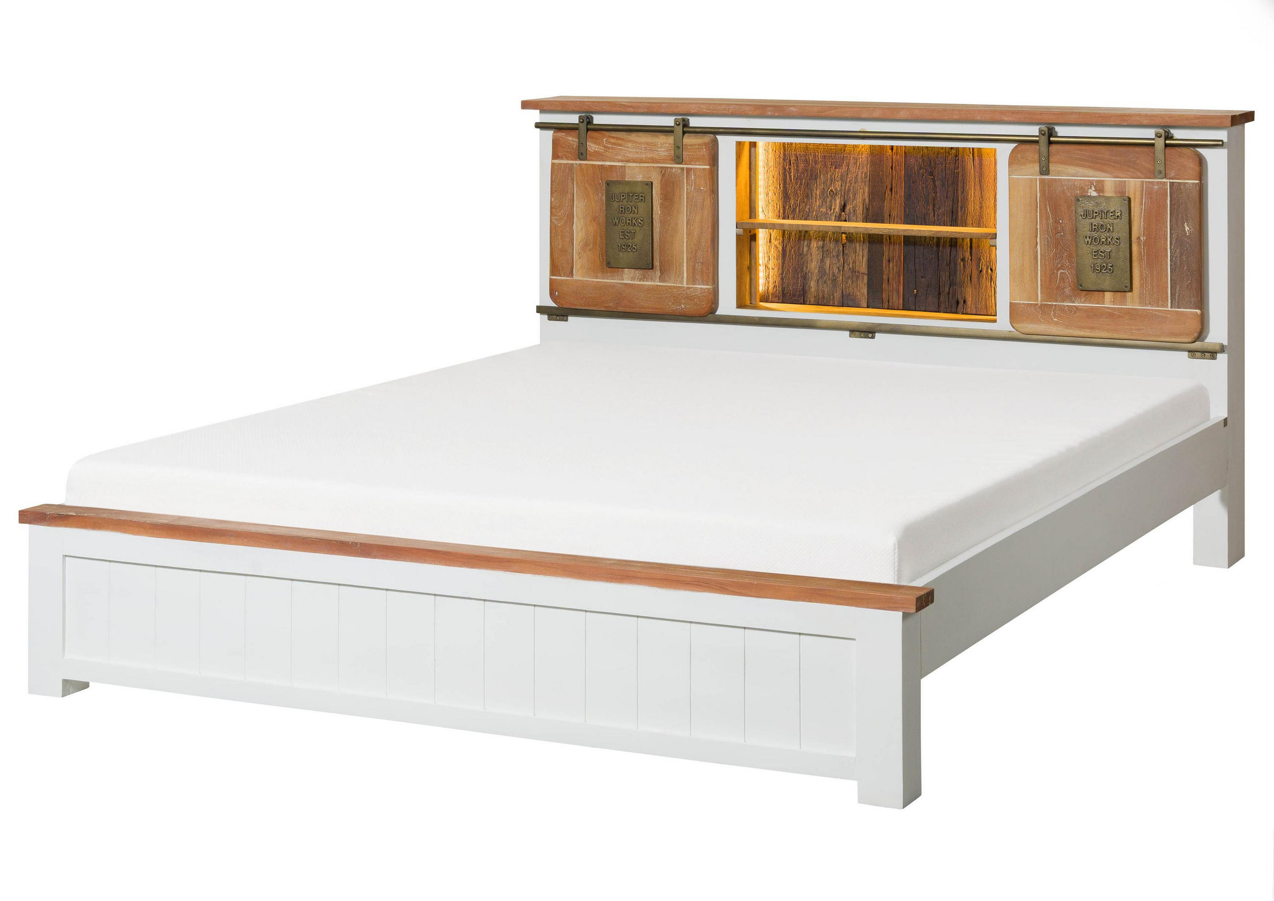 BETT Massivholz Mango / Altholz 180 x 200 x 106 weiß RAILWAY LUX #512 - Weiß, Holz (180/200cm) - Massivmoebel24