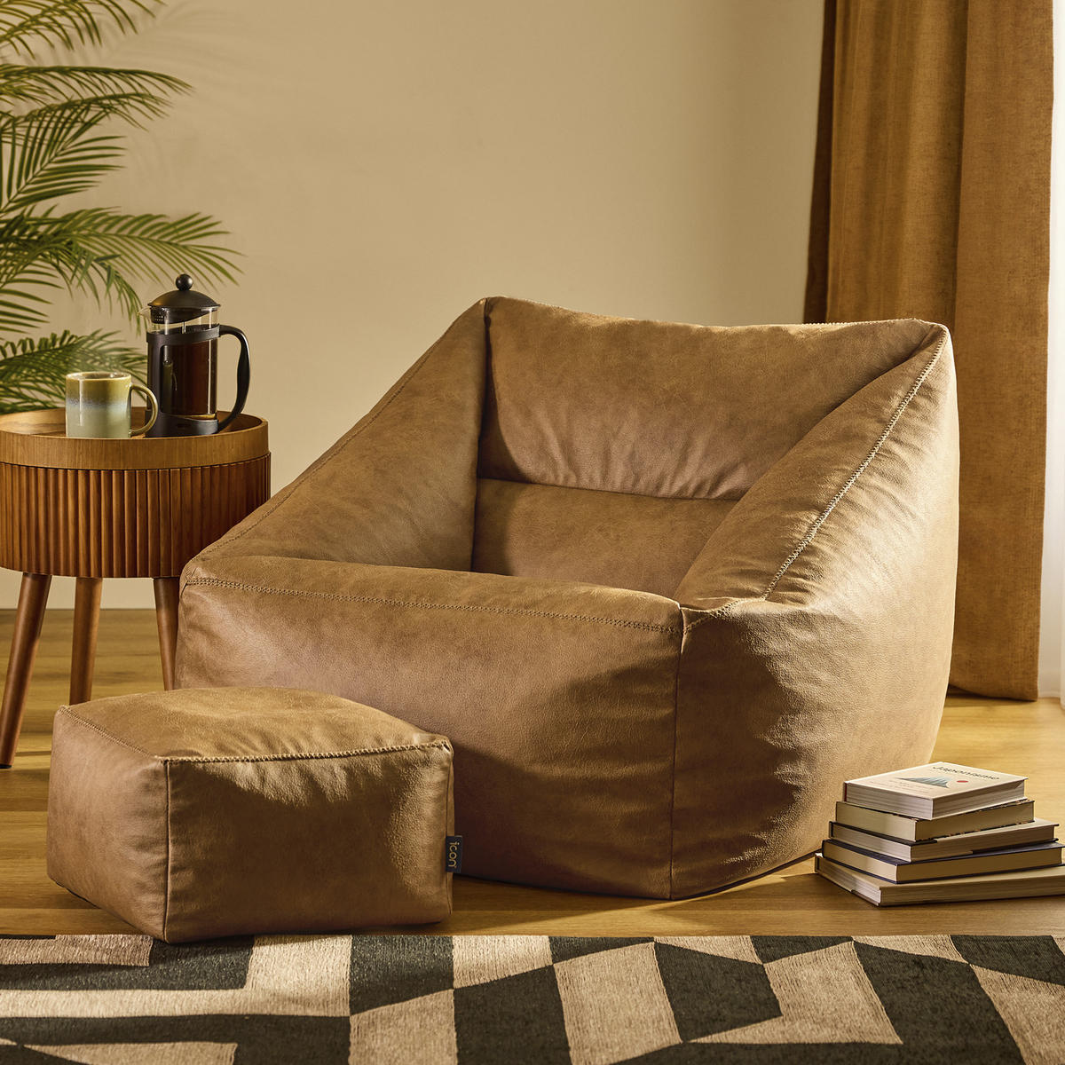 SITZSACK aus Kunstleder mit Hocker Natalia - Braun, Textil (70/65/70cm) - icon