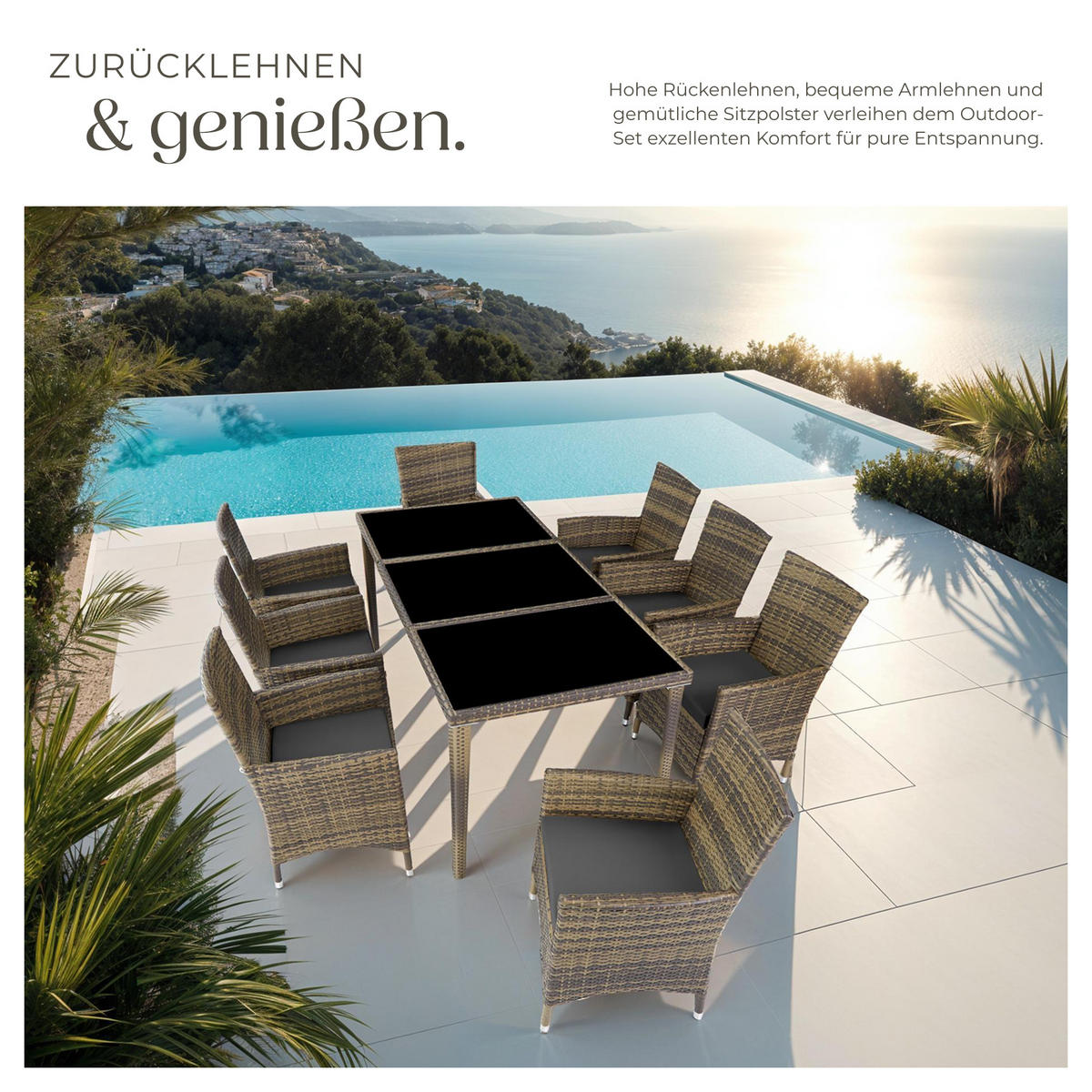 RATTAN SITZGRUPPE Menorca,2 Bezugssets, inklusive Schutzhülle,natur - Naturfarben, Kunststoff - tectake