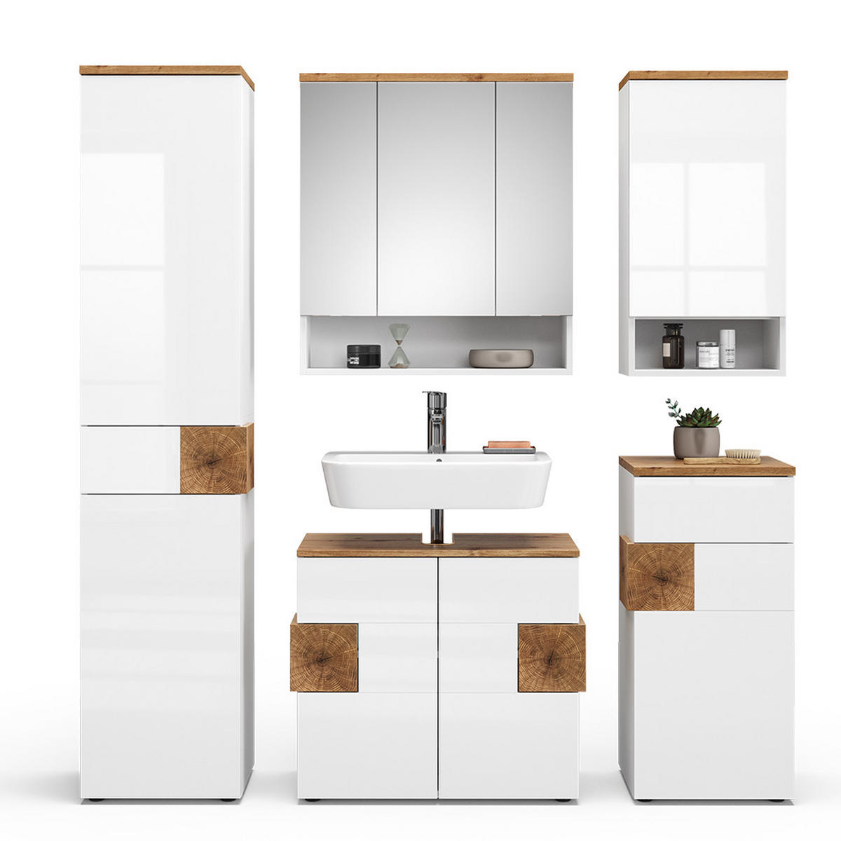 BADMÖBEL-SET Eden Weiß 5 Teile - Weiß Hochglanz, Holzwerkstoff (73/64/37cm) - Vicco