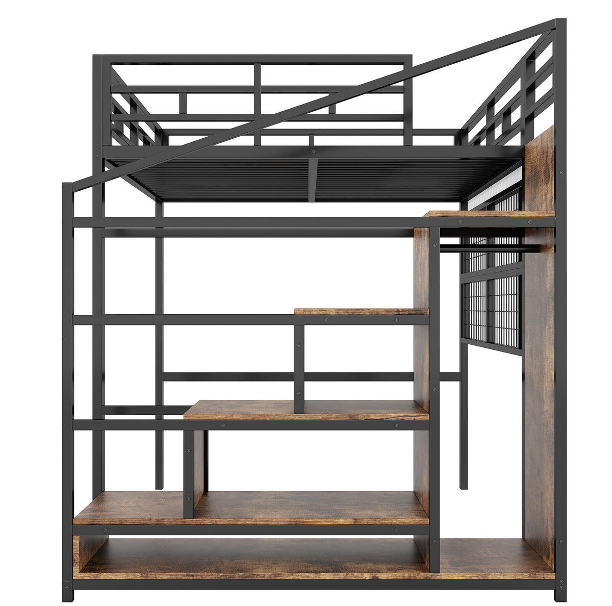 HOCHBETT 140/200 cm aus Metall in Schwarz – mit Stauraumleiter und Kleiderschrank - Schwarz, Metall (140/200cm) - BEAOK