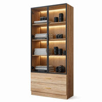 BADSCHRANK in Braun Highboard mit LED-Lichtleiste Glastür 2 große Schubladen 2 Türen , B75/T34.5/H170cm - Braun, Glas/Holzwerkstoff (75/170/34.5cm) - STILVORA