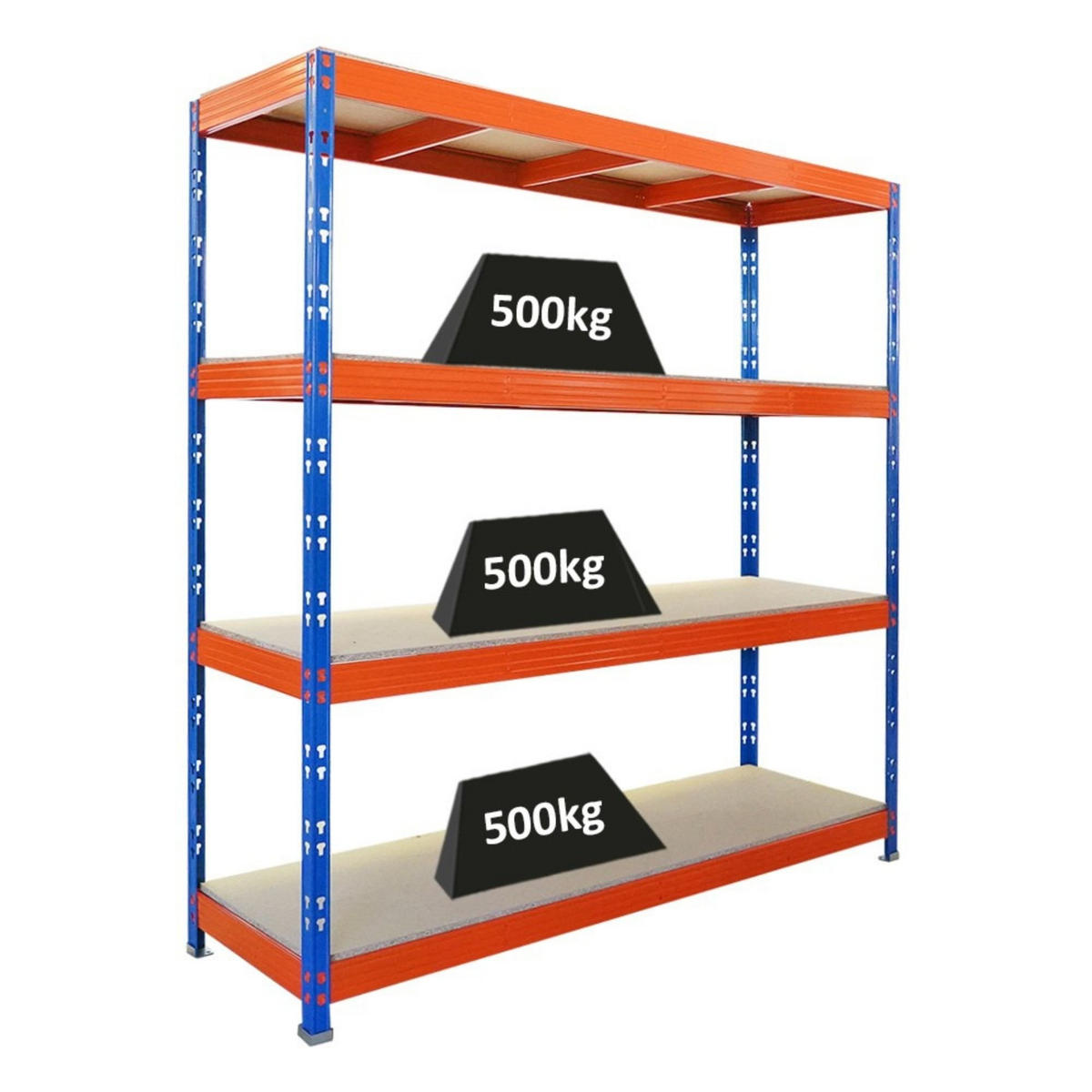 SCHWERLASTREGAL Rhino 200x200x60 cm 4 Spanplatten-Ebenen 16mm Fachlast 500 kg Blau/Orange - Blau/Orange, Metall (200/200/60cm) - PROREGAL