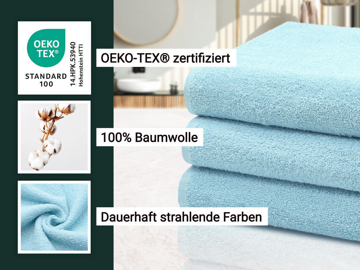 DUSCHTÜCHER, 3er-Set, 70x140 cm, 100% Baumwolle, Blau - Hellblau, Textil (70/140cm) - Zollner