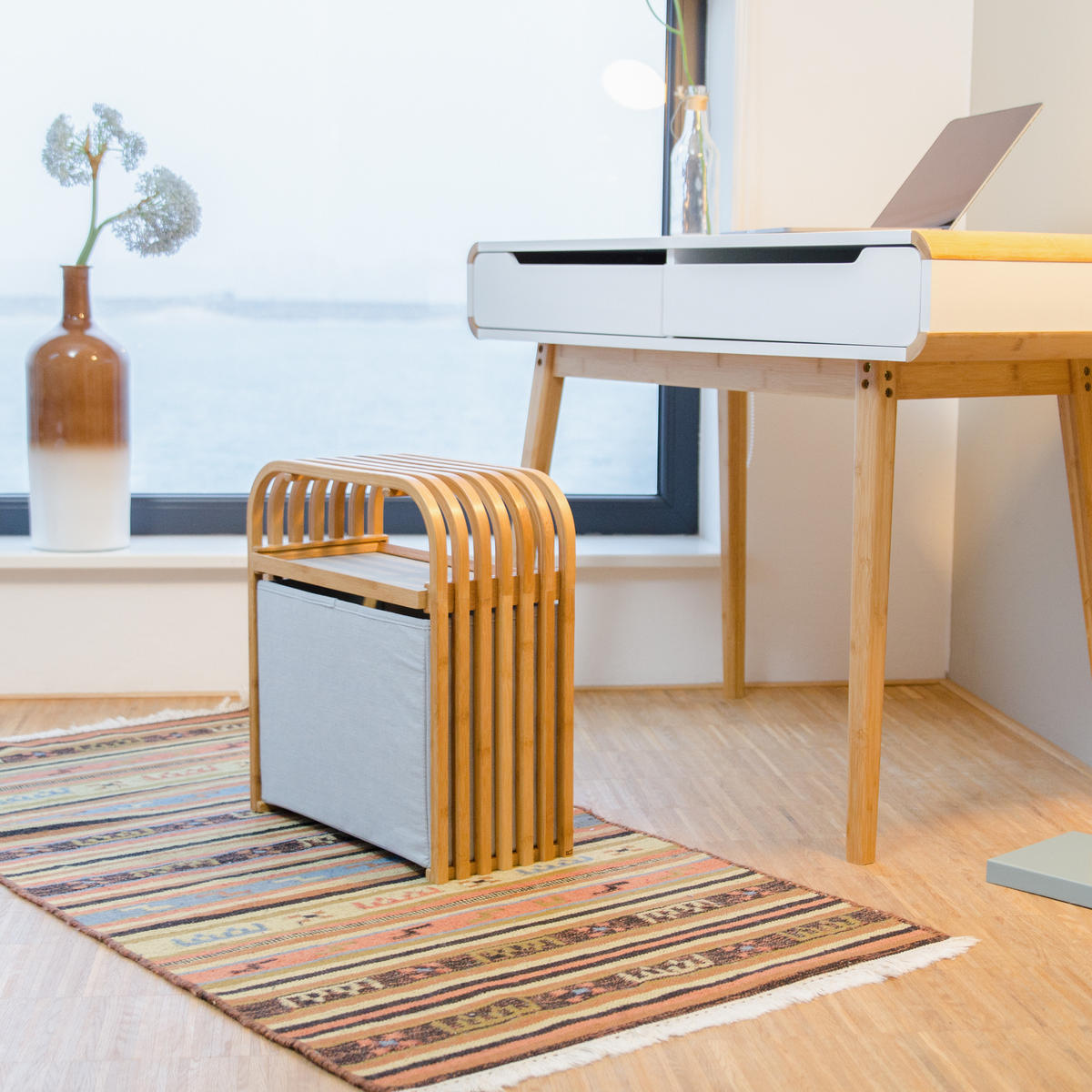 STOLIČKA - sivá, drevo/textil (41/45/19.5cm) - Relaxdays