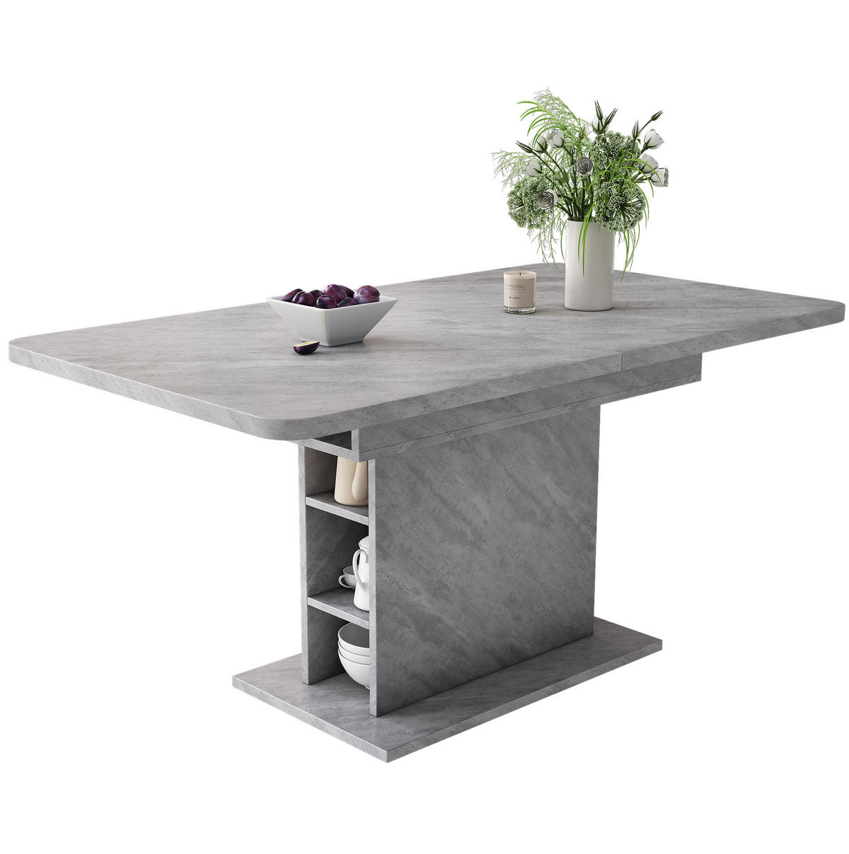 AUSZIEHTISCH in Grau mit Stauraum und Metallgestell in Betonoptik - Grau, Holzwerkstoff (130/70/75cm) - BEAOK