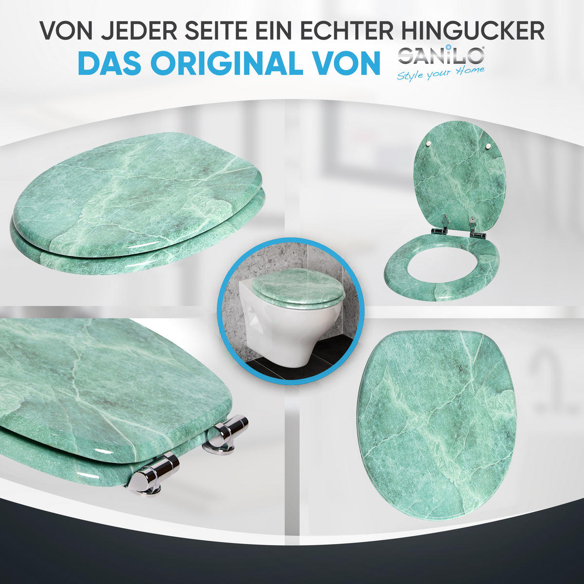 WC-SITZ mit Absenkautomatik Marmor Grün - Grün, Holzwerkstoff (38/6/47cm) - Sanilo