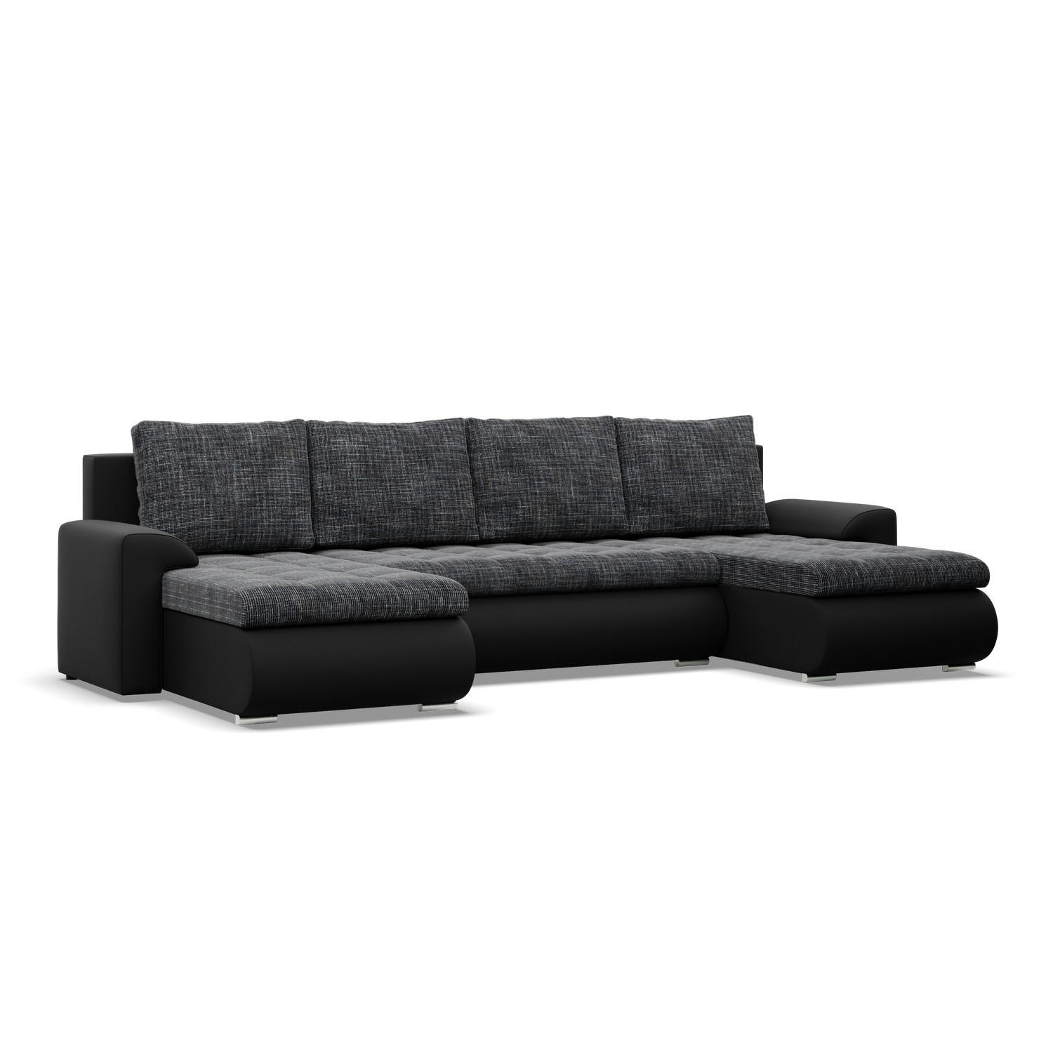 U-SOFA MIT SCHLAFFUNKTION FORESTA, Schwarz + Schwarz - Schwarz, Textil (302/89/159cm)