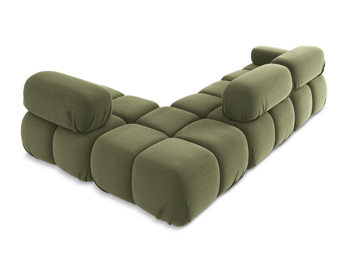 ECKSOFA Rechts Samt Stoff Grün - Schwarz/Olivgrün, Kunststoff/Textil (285/190cm) - Makamii