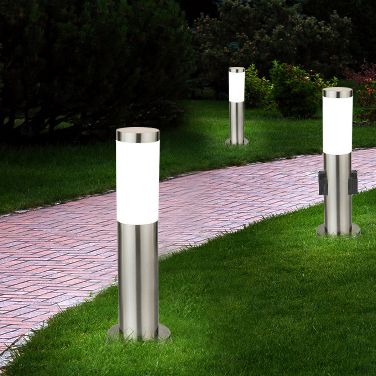 LED WEGELEUCHTE Silber Opal 3er Set - Silberfarben, Metall (7.6/7.6/45cm)