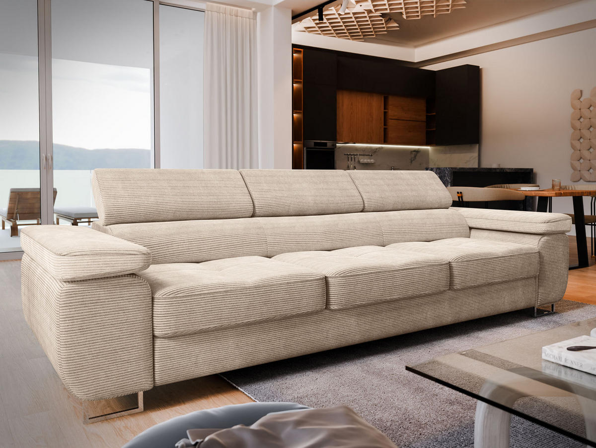 BETTSOFA MOSINE Creme Kordstoff mit Schlaffunktion - Creme, Textil (281/87/98cm) - MASSENO