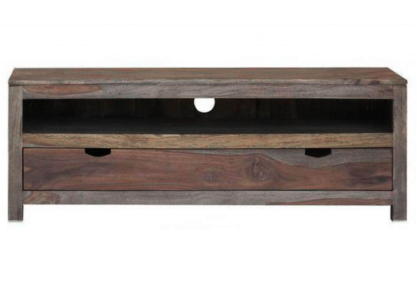 TV-BOARD Sheesham 140x37x50 grau geölt NATURE GREY #153 - Grau, Holz (140/50/37cm) - Massivmoebel24
