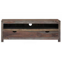 TV-BOARD Sheesham 140x37x50 grau geölt NATURE GREY #153 - Grau, Holz (140/50/37cm) - Massivmoebel24