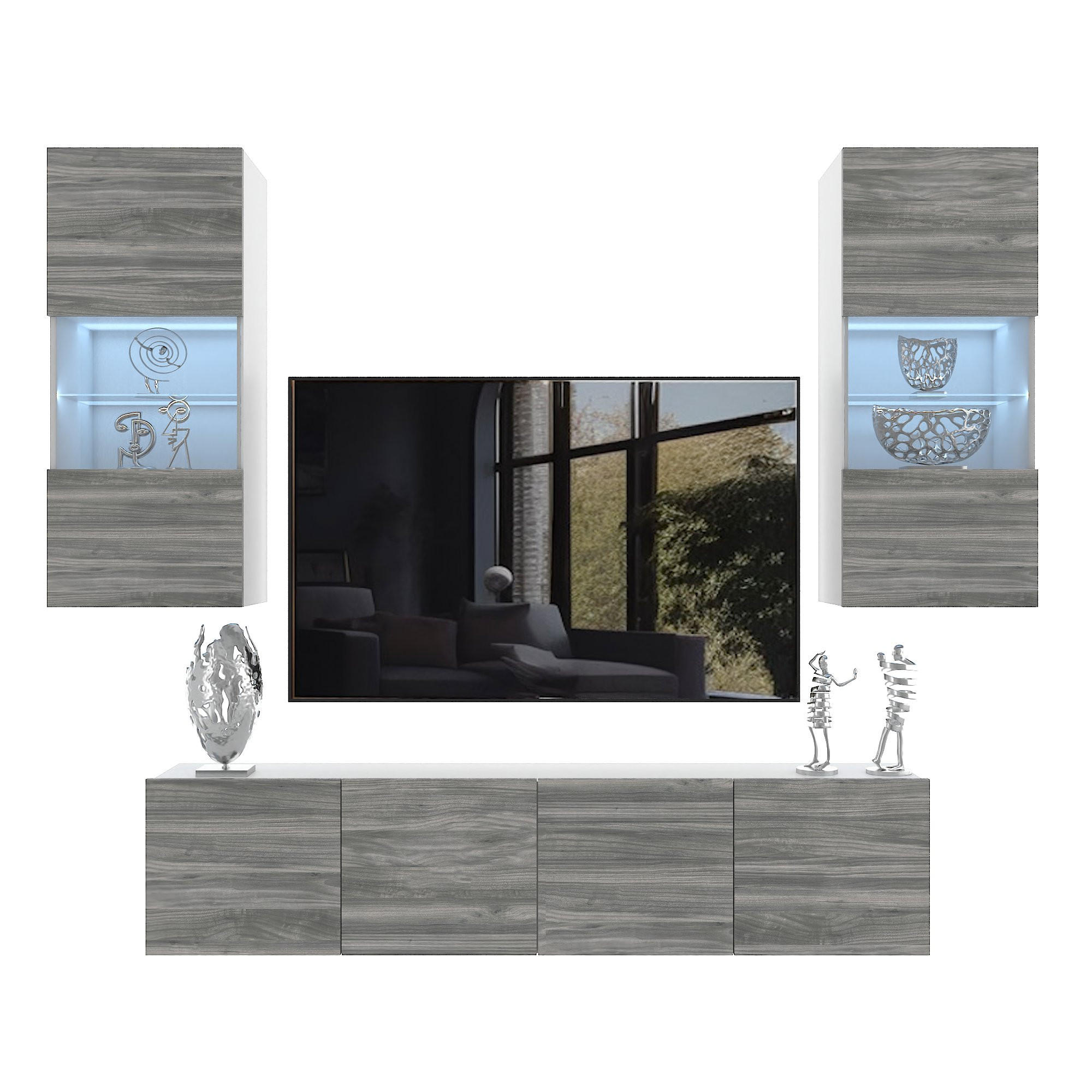 WOHNWAND Milano 7, Grau Matt, 200 cm, Grifflos - Grau, Holz (200/115/36cm) - B BELINI GROUP