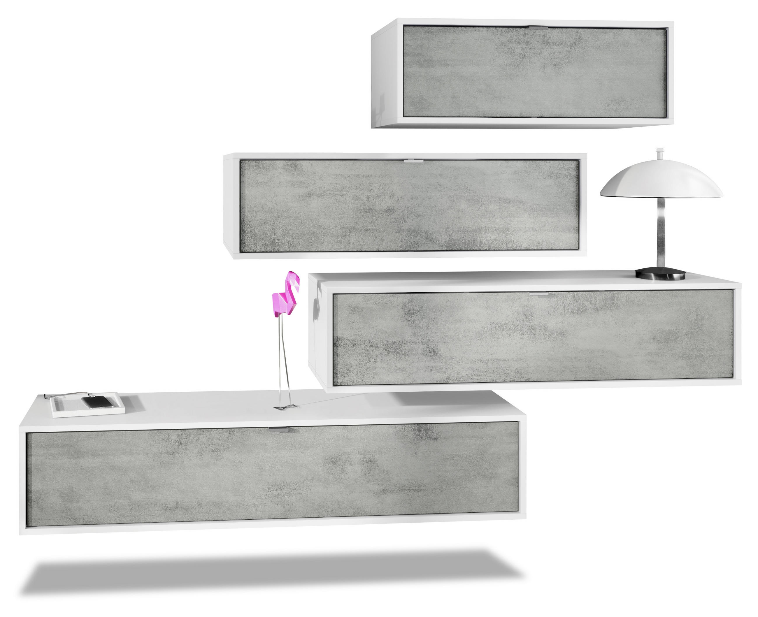 WOHNWAND Lana Fronten in Beton Oxid Optik - Hellgrau, Holzwerkstoff (210/170/37cm) - Vladon