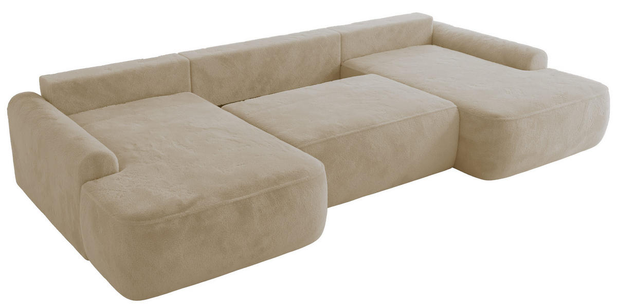 WOHNLANDSCHAFT CUBO U Creme Plüsch - Creme/Schwarz, Kunststoff/Textil (370/100/187cm) - MKS