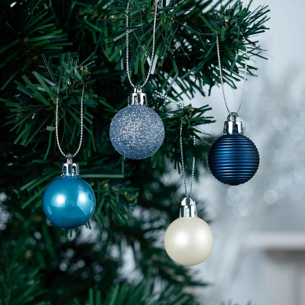 WEIHNACHTSKUGELN 49-teiliges Set 3 cm Kunststoff Silber Blau - Multicolor, Kunststoff (3/3/3cm)