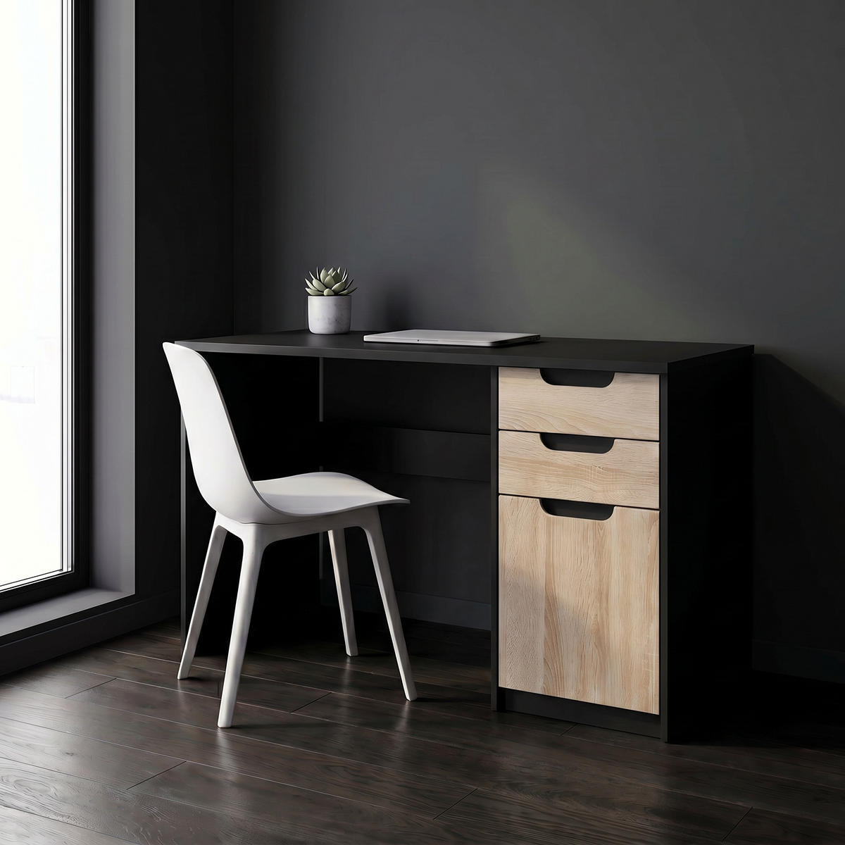 SCHREIBTISCH Logan Fronten in Eiche sägerau - Eiche San Remo, Holzwerkstoff (60/129/76cm) - Vladon