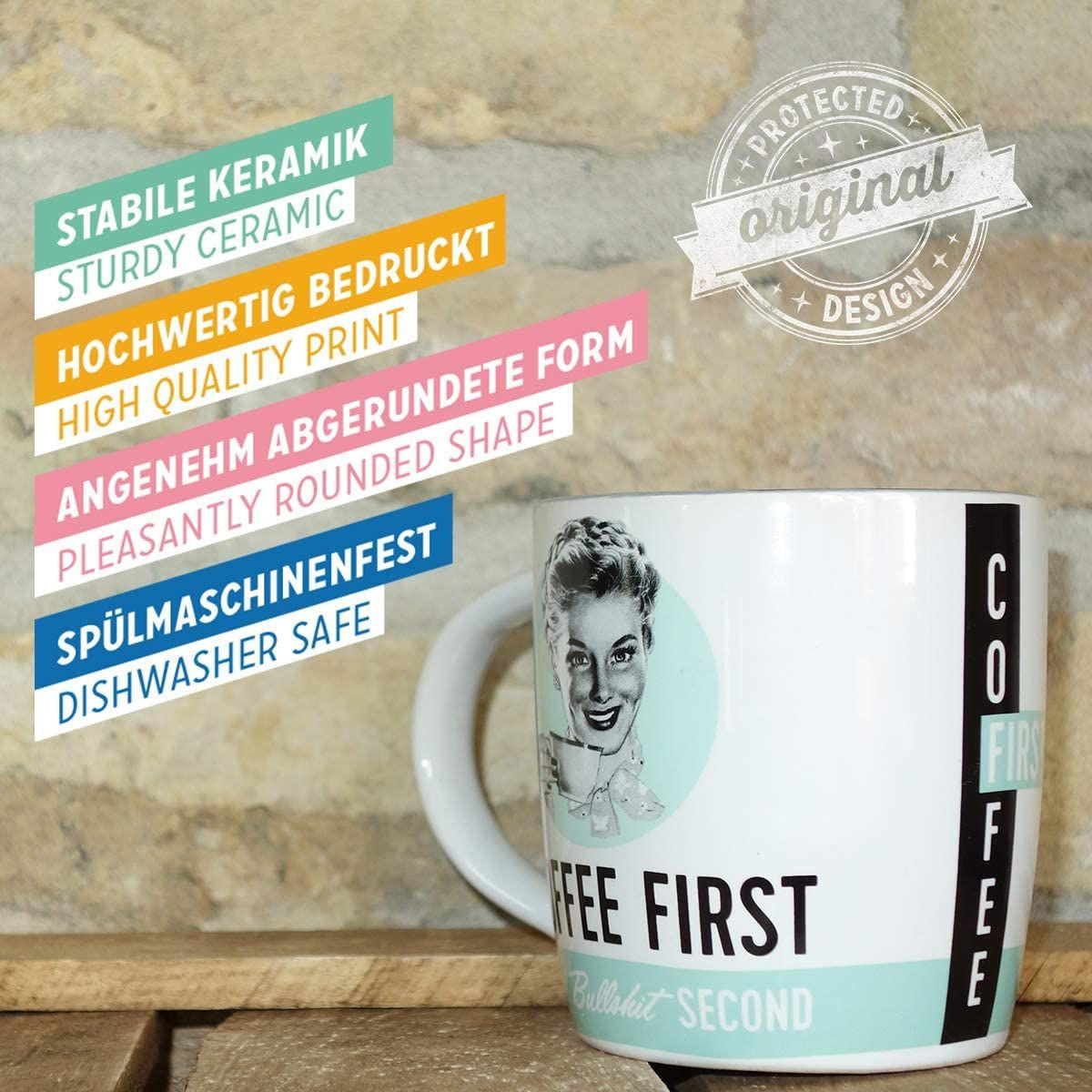 KAFFEETASSE 330 ml Say it 50's Coffee First - Multicolor, Keramik (0.33L) - Nostalgic-Art