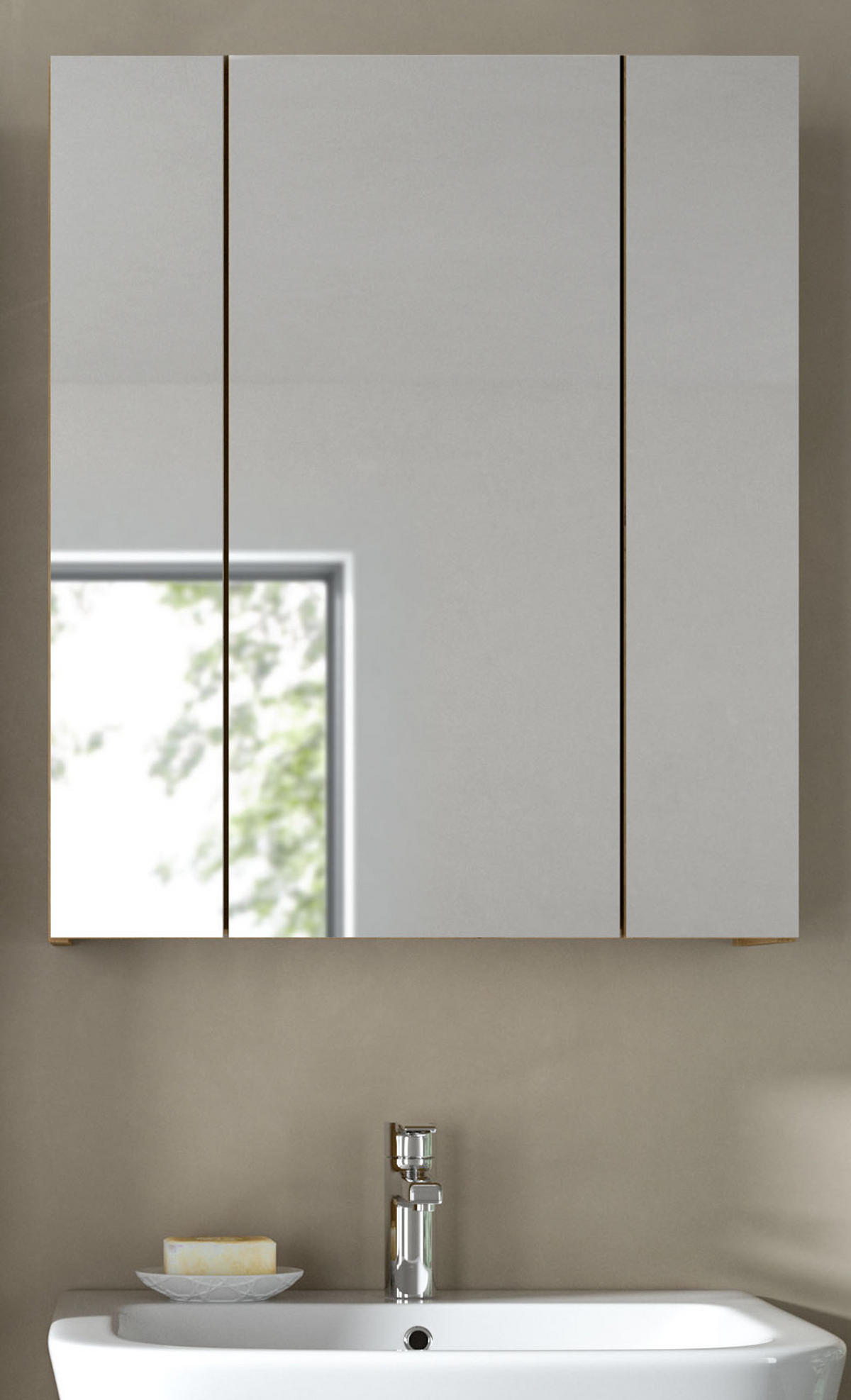 SPIEGELSCHRANK Artisan Eiche, Badschrank 3-türig, 60 x 70 cm - Eiche Artisan, Glas/Holzwerkstoff (60/70/18cm)