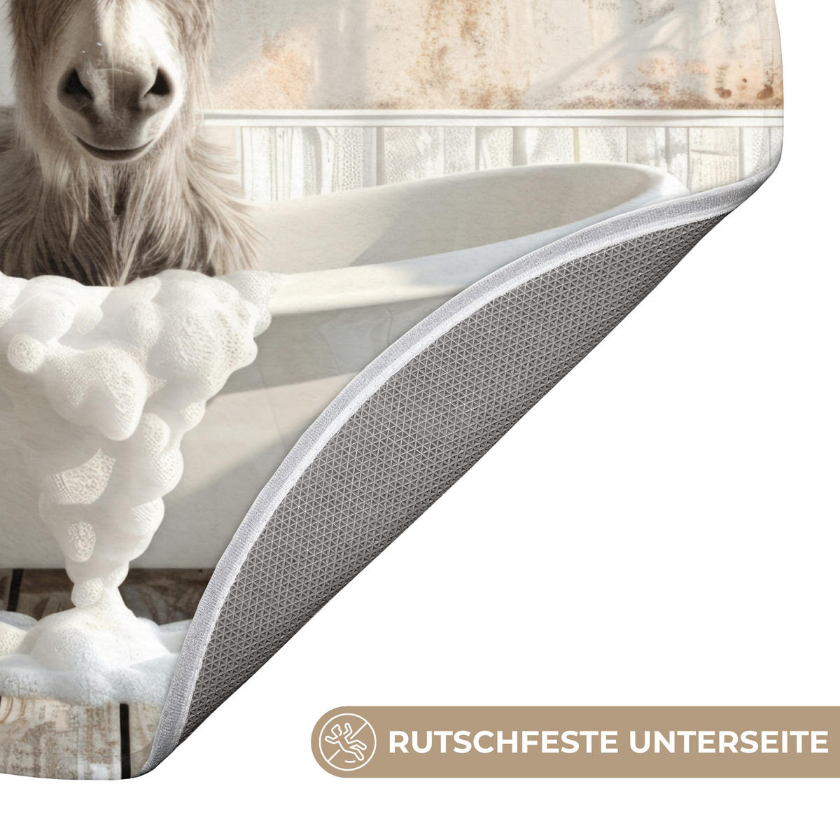 KOUPELNOVÁ PŘEDLOŽKA Osel - Zvířata - Vana - Pěna 70x70 cm - krémová, textil/plast (70/70cm)