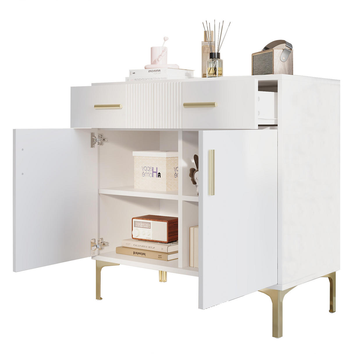 KOMMODE aus MDF 35x80x79,5 cm Weiß mit Wellenfront und Kippsicherung - Weiß, Holzwerkstoff (80/79.5/35cm) - IVMEU