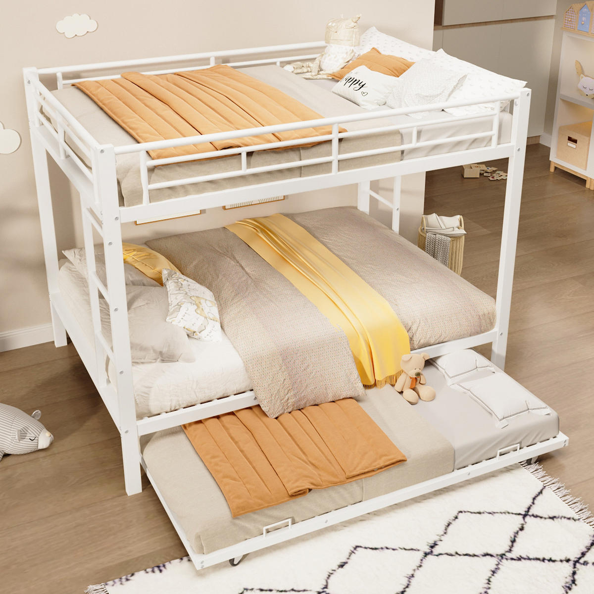 ETAGENBETT 140/200 cm aus Metall mit Ausziehbett in Weiß - Weiß, Metall - BEAOK