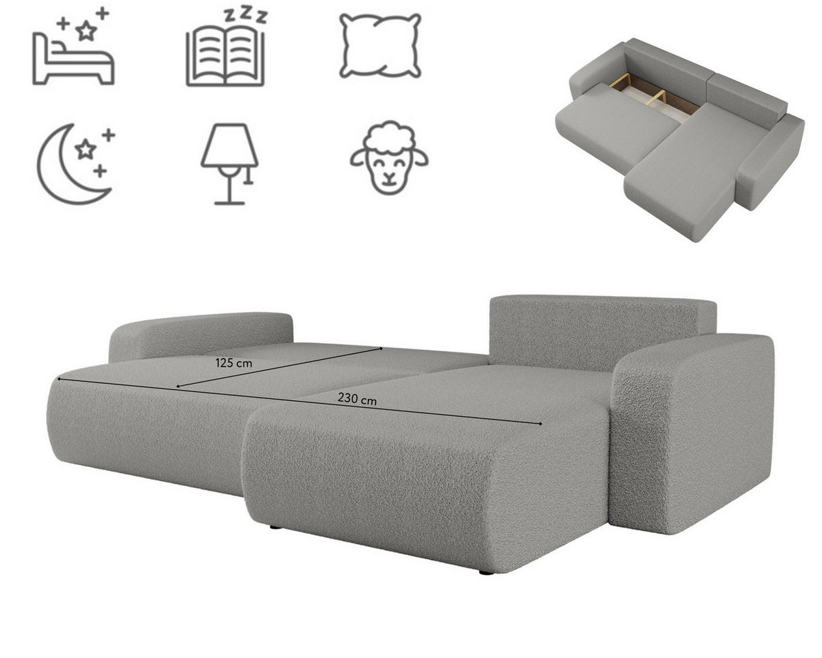 SCHLAFSOFA MILANO XL Und Bettkasten Stoff Quelle Grau Rechts - Grau, Holz (274/82/145cm) - Kaiser Möbel