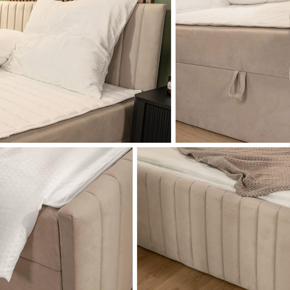 BOXBETT Tirulo Fix - H3 - Hellrosa/Schwarz, Holzwerkstoff/Kunststoff (140/200cm) - MIRJAN24