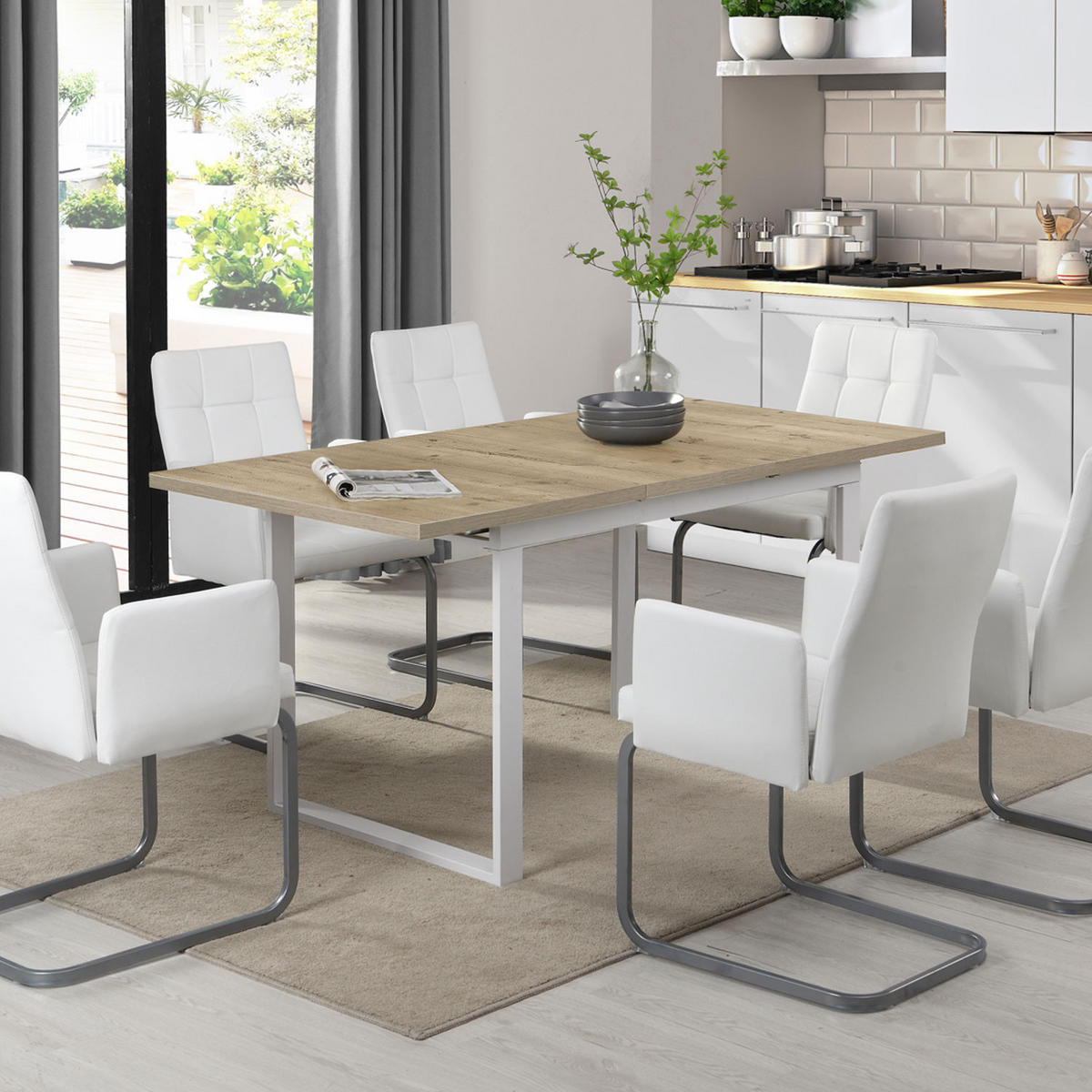 ESSTISCH LEVIN 120-160/80/76 cm Sandeiche - Sandfarben, Holz (80/120/76cm) - B&D Home