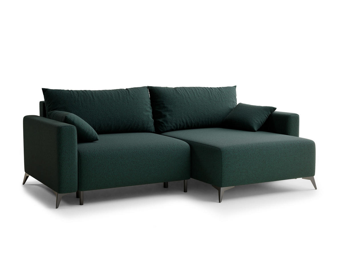ECKSOFA MIT SCHLAFFUNKTION Leon Grün Webstoff - Schwarz/Grün, Holz/Holzwerkstoff (239/148cm) - Maison de Reve