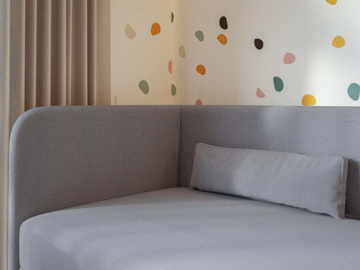JUGENDBETT Calmmo Dunkelgrau mit Chenille-Bezug, Kopfteil links - Dunkelgrau, Textil (90/200cm) - Selsey
