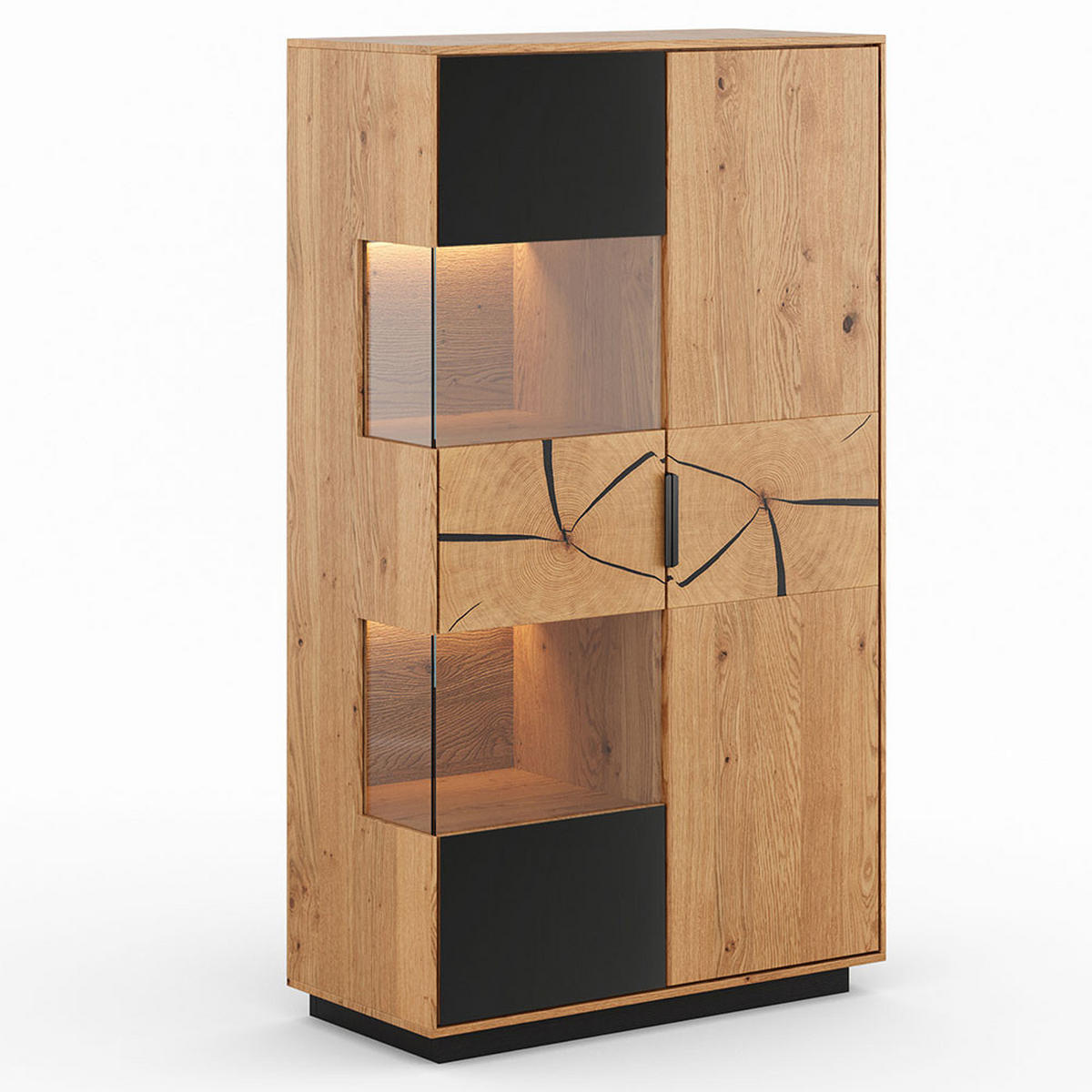 VITRINE Tirano Eiche Natur / Hirnholz / Schwarz 83 / 39 / 147cm - Eichefarben/Schwarz, Holz/Metall (83/147/39cm) - Feldmann-Wohnen