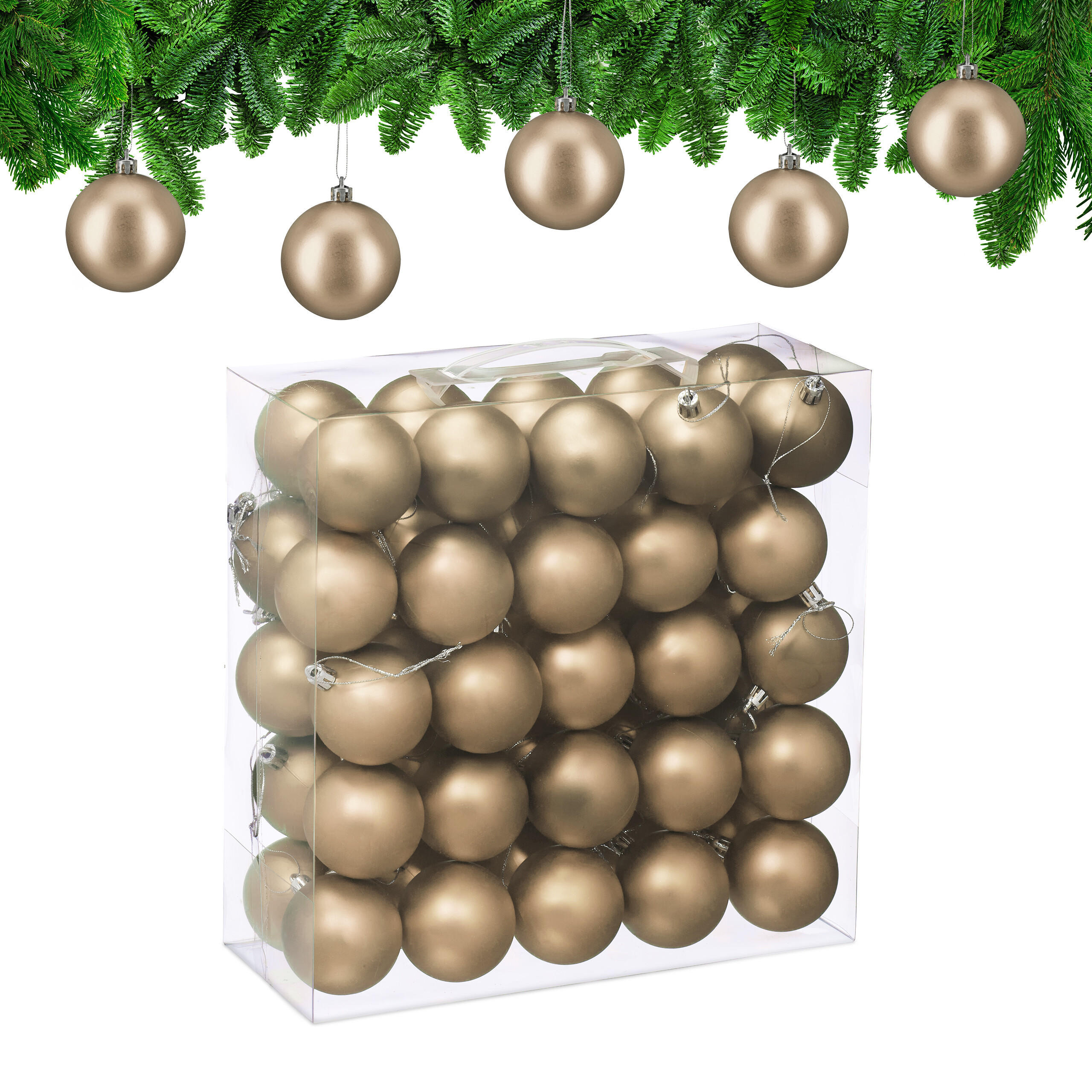 50XWEIHNACHTSKUGELN - Creme, Kunststoff (6/7/6cm) - Relaxdays